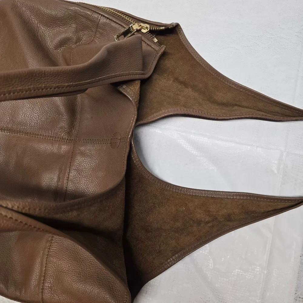 STEVEN by STEVE MADDEN Genuine Brown Leather Expandable Large Hobo Bag Boho Chic